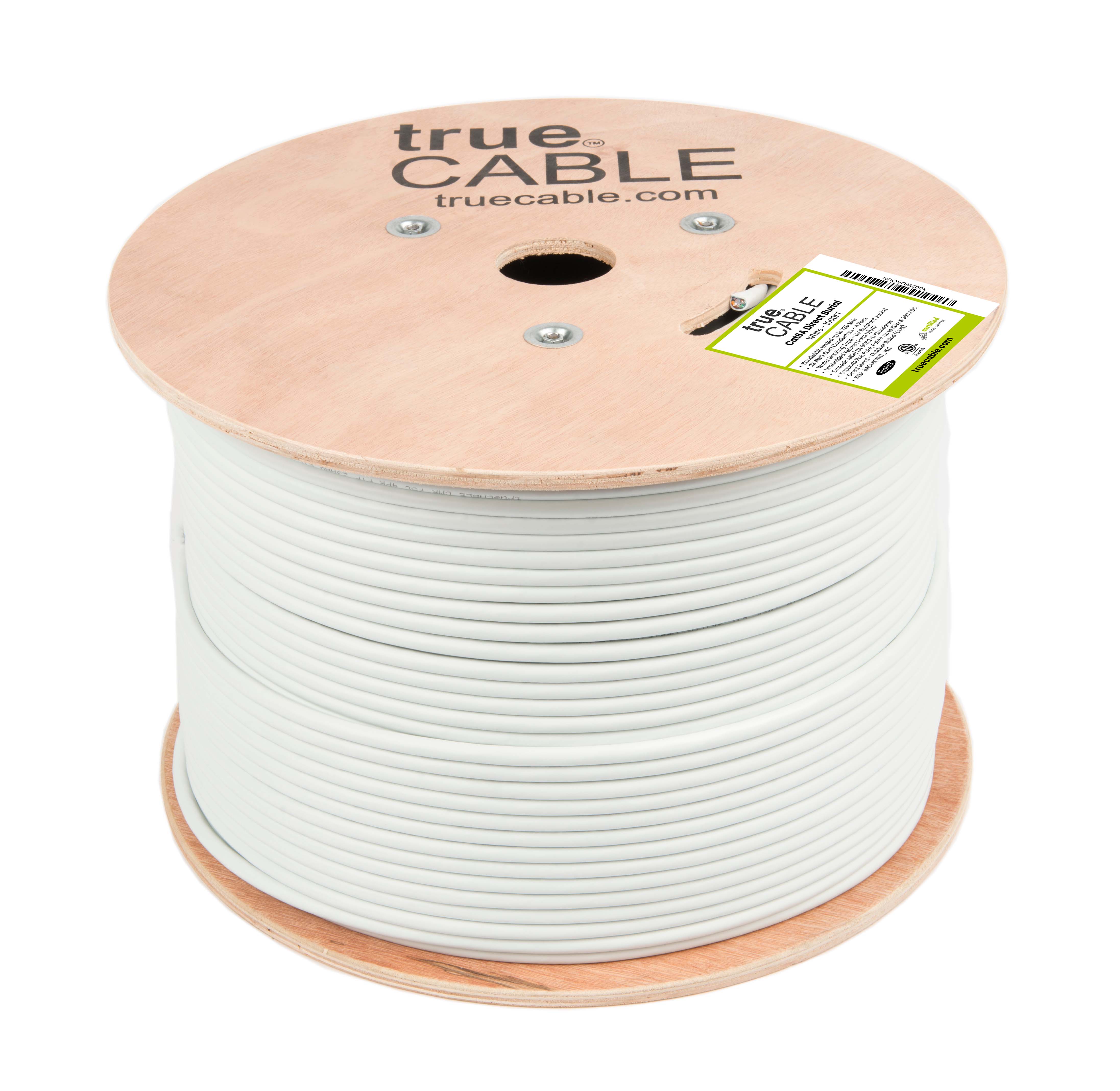 Cat6A Direct Burial, Unshielded, 1000ft, white
