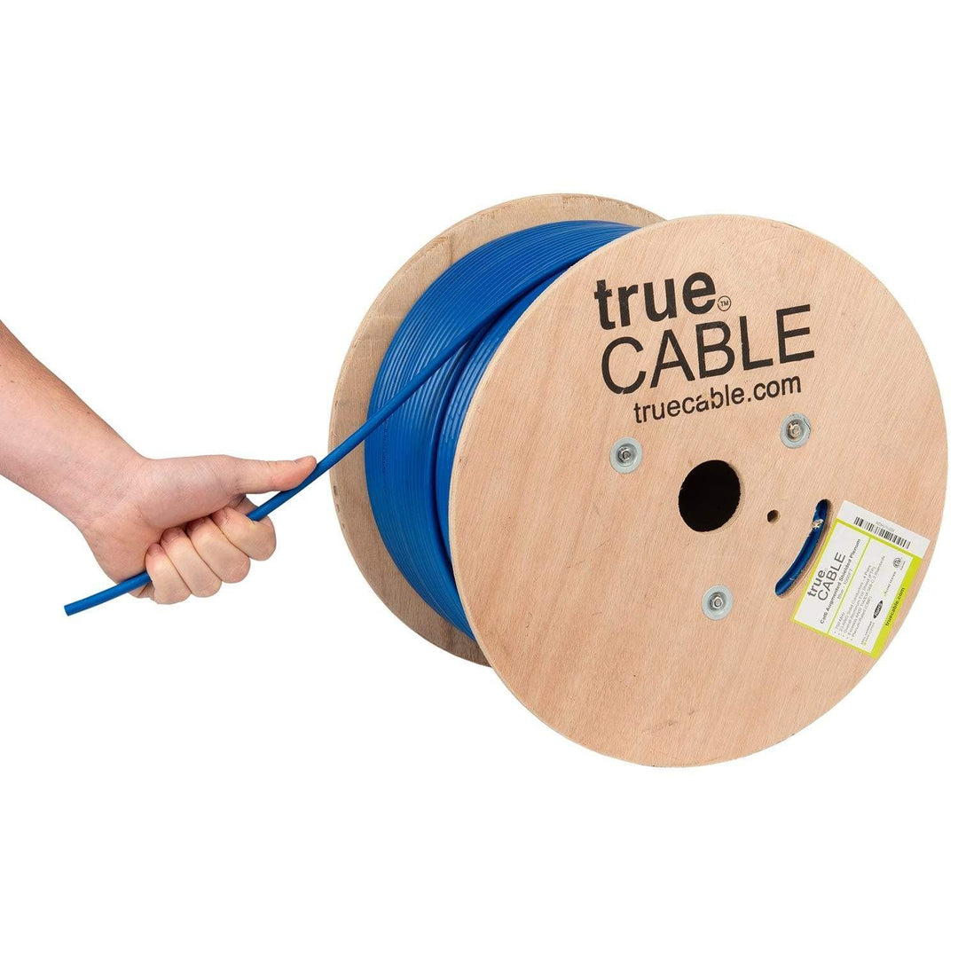 Cat6A Shielded Plenum Ethernet Cable Blue 1000ft trueCABLE Hand Pulling