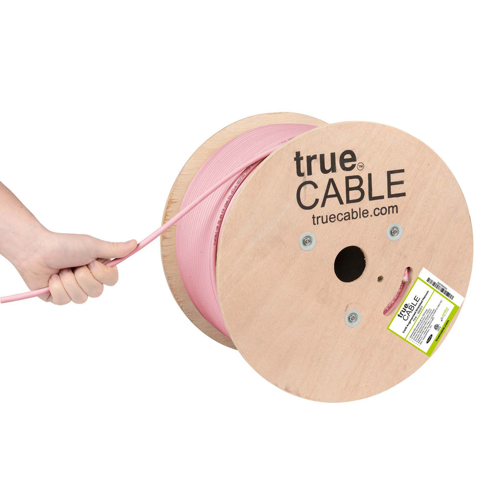 Cat6A Shielded Plenum Ethernet Cable Pink 1000ft trueCABLE Hand PullingCat6A Shielded Plenum Ethernet Cable Pink 1000ft trueCABLE Hand Pulling