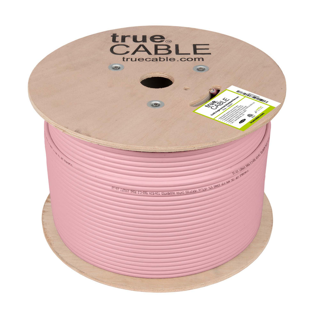 Cat6A Shielded Plenum Ethernet Cable Pink 1000ft trueCABLE Reel No Wrap