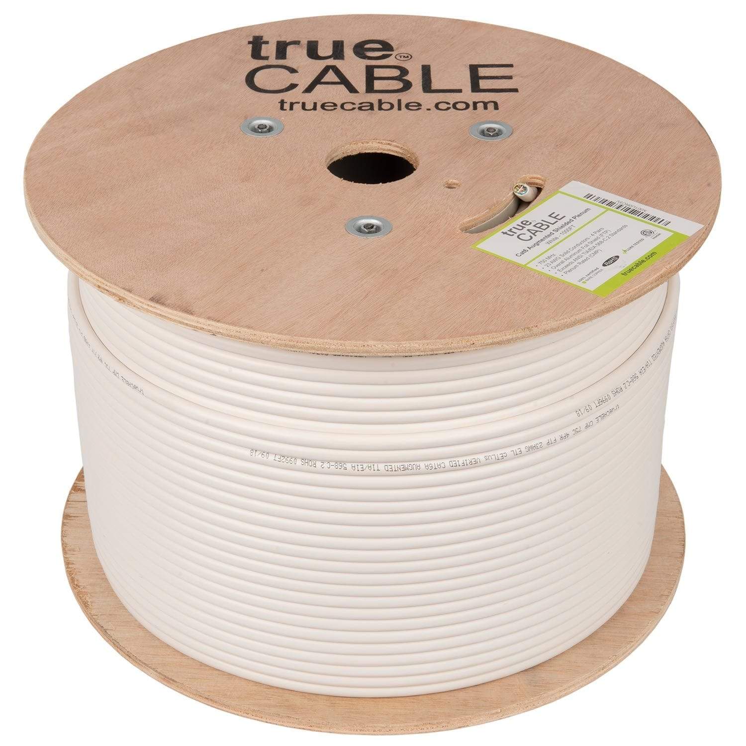 Cat6A Shielded Plenum Ethernet Cable White 1000ft trueCABLE Reel No Wrap