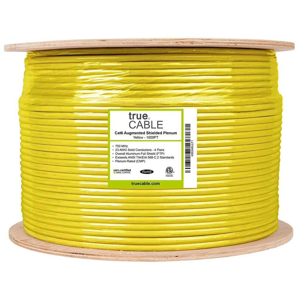 Cat6A Shielded Plenum Ethernet Cable Yellow 1000ft Reel Spool
