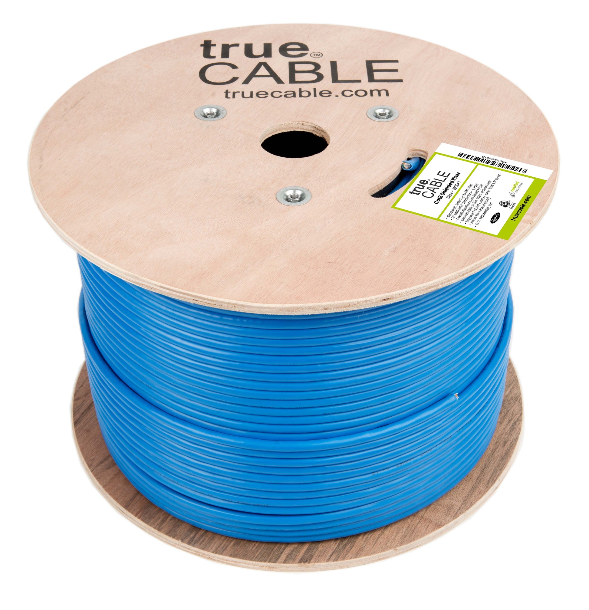 Cat6 Riser Shielded Cable, Blue, 1000ft, Reel, reel unwrapped