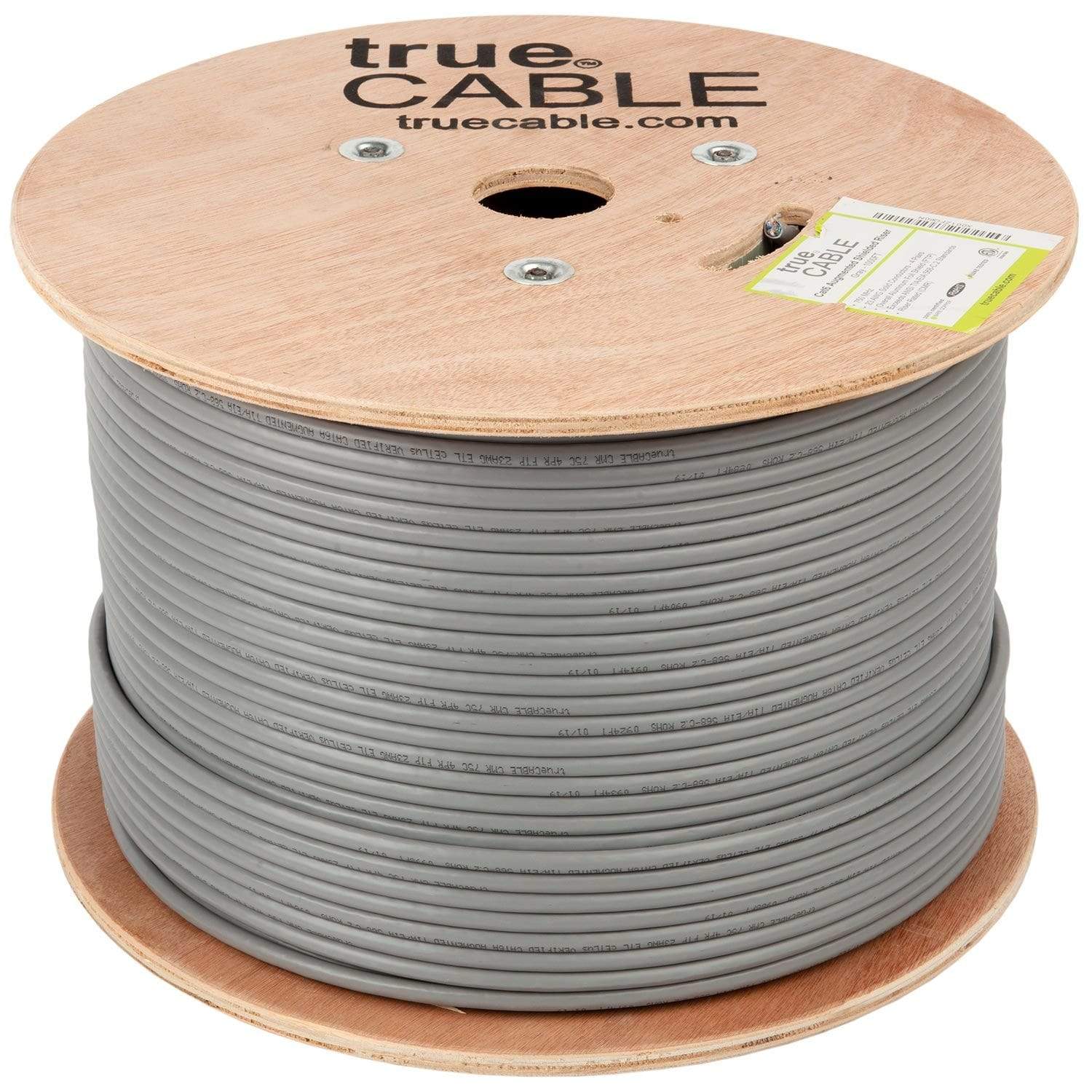 Cat6A Shielded Riser Ethernet Cable Gray 1000ft trueCABLE Reel No Wrap