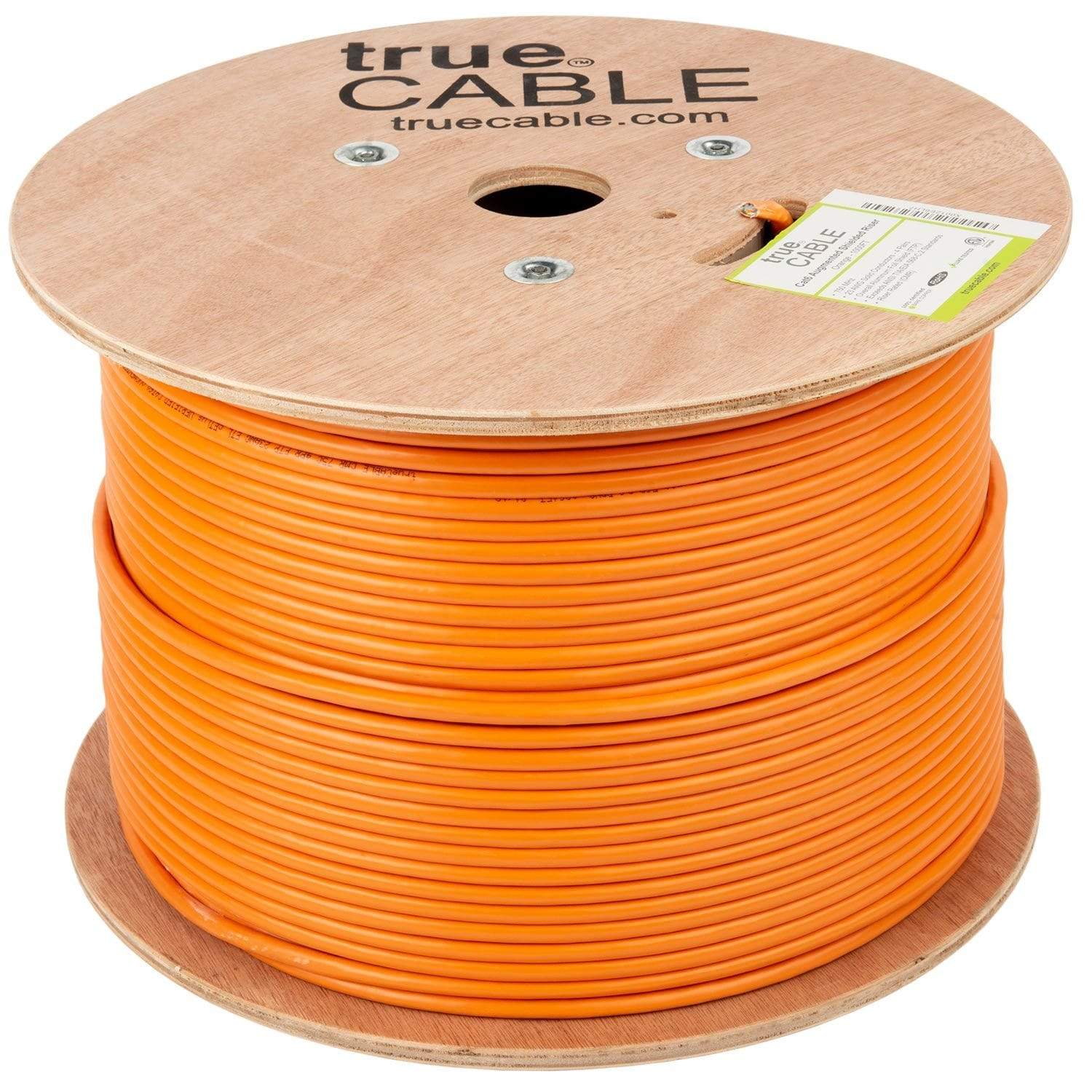 Cat6A Shielded Riser Ethernet Cable Orange 1000ft trueCABLE Reel No Wrap