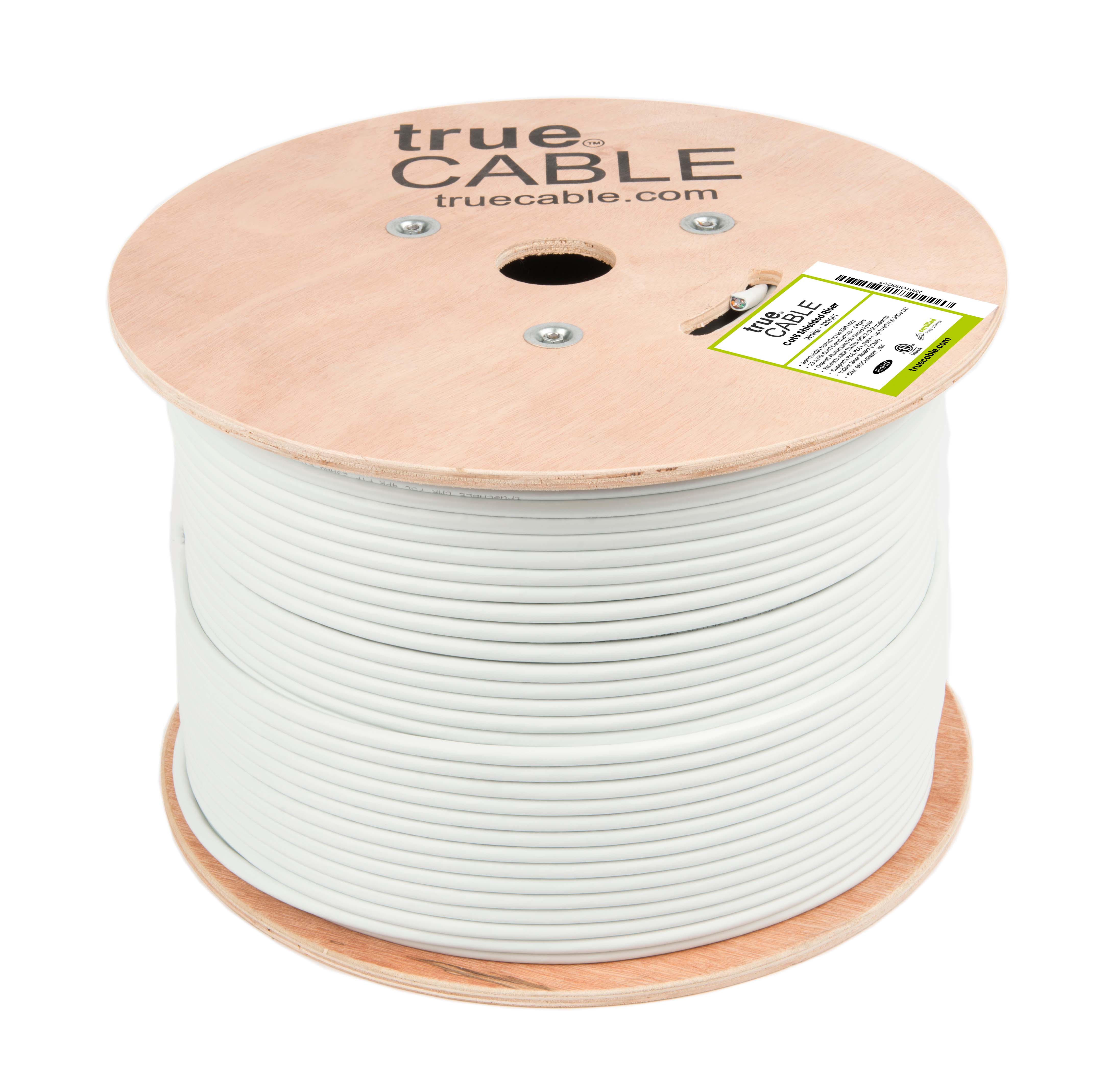 Cat6 Shielded Riser, White, 1000ft reel, trueCABLE, Ethernet Cable