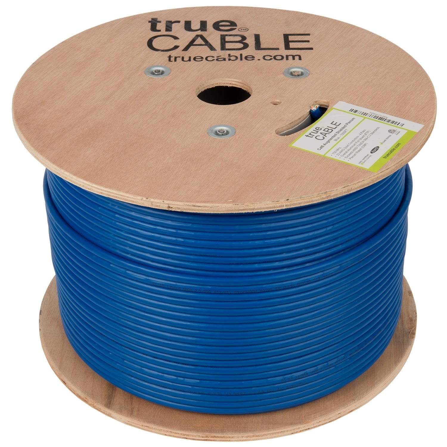 Cat6A Shielded Plenum Ethernet Cable Blue 1000ft trueCABLE Reel No Wrap