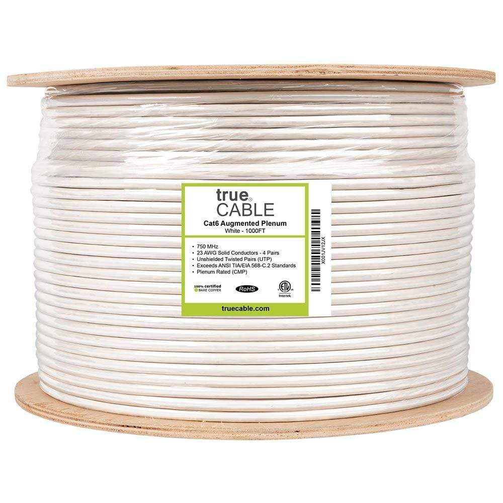 Cat6A Plenum Ethernet Cable White 1000ft trueCABLE Reel Label