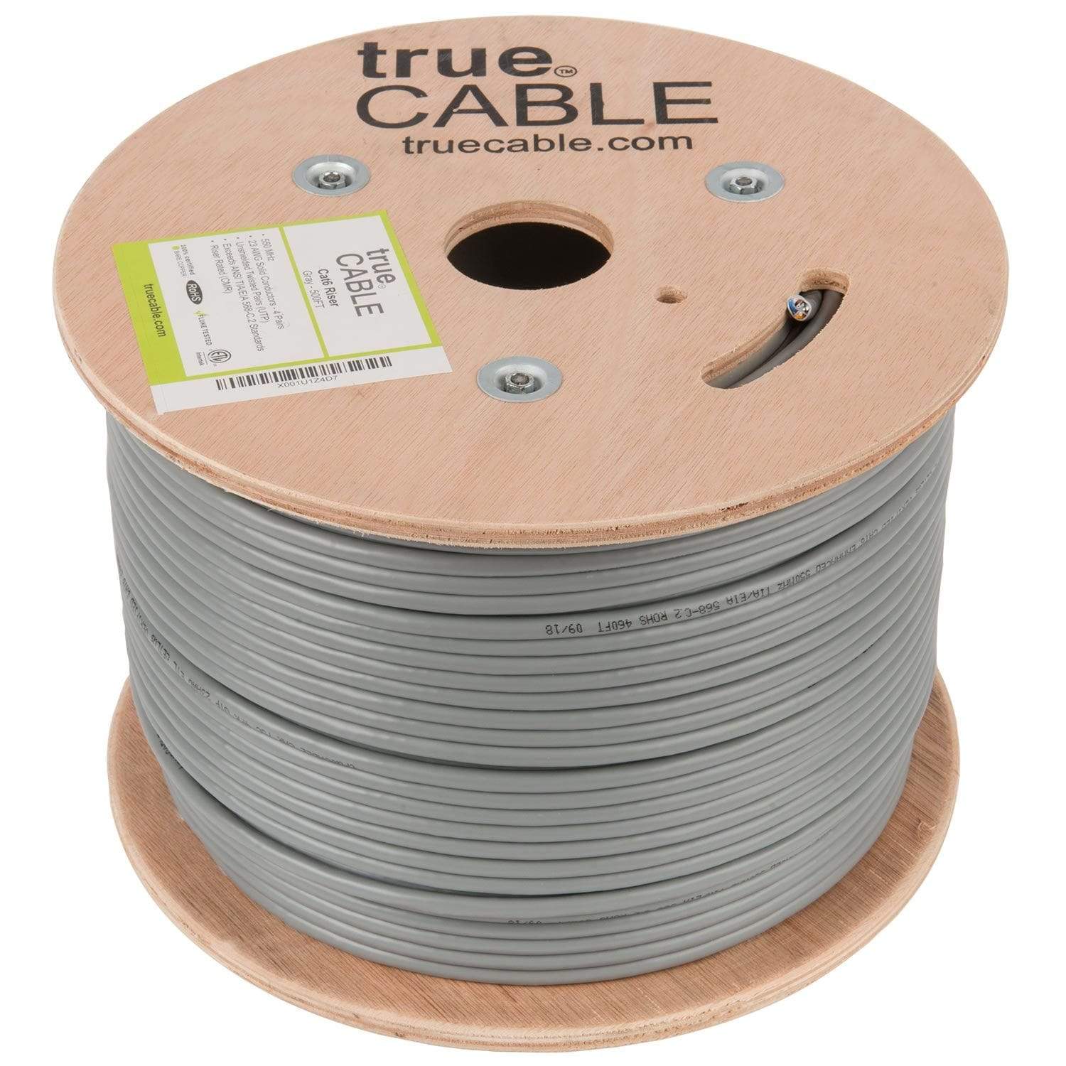 Cat6 Riser Ethernet Cable Gray 500ft trueCABLE Reel No Wrap