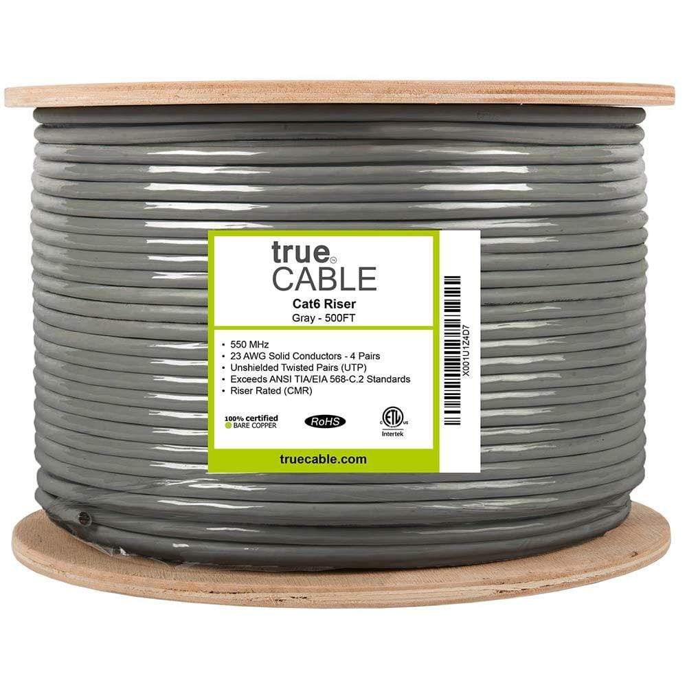 Cat6 Riser Ethernet Cable Gray 500ft trueCABLE Reel Label