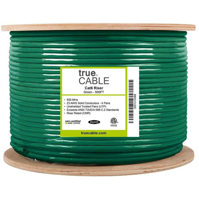 Cat6 Riser Ethernet Cable Green 500ft trueCABLE Reel Label