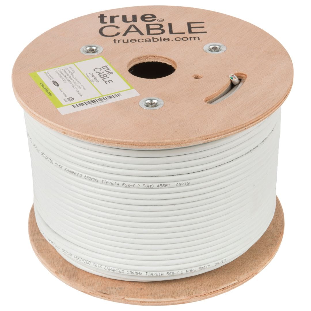 Cat6 Riser Ethernet Cable White 500ft trueCABLE Reel No Wrap