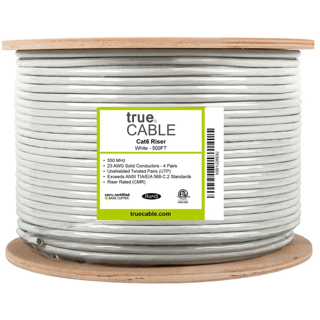 Cat6 Riser Ethernet Cable White 500ft reel front