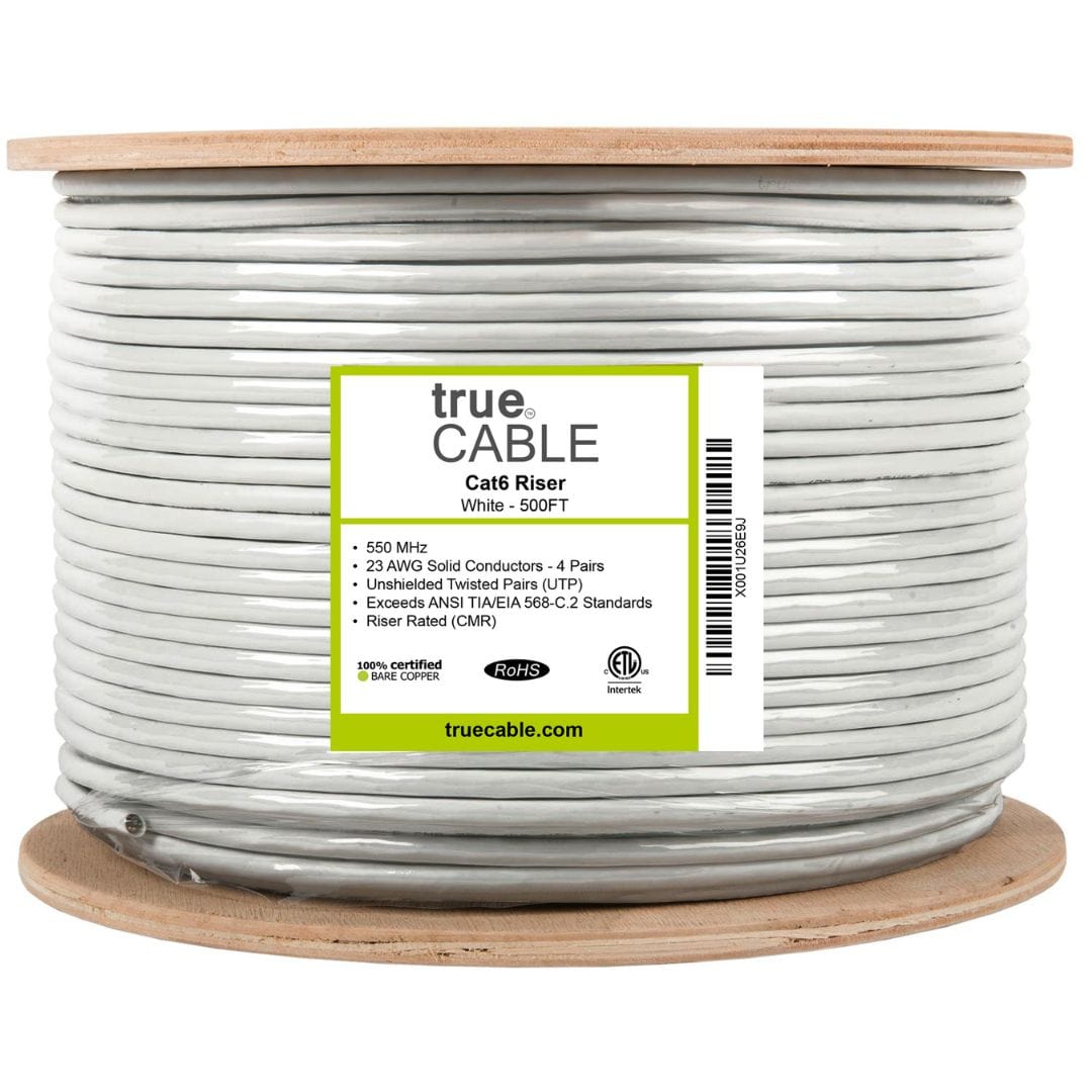 Cat6 Riser Ethernet Cable White 500ft reel front