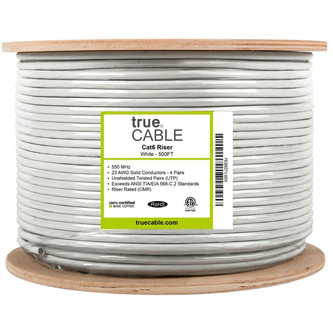 Cat6 Riser Ethernet Cable White 500ft reel front
