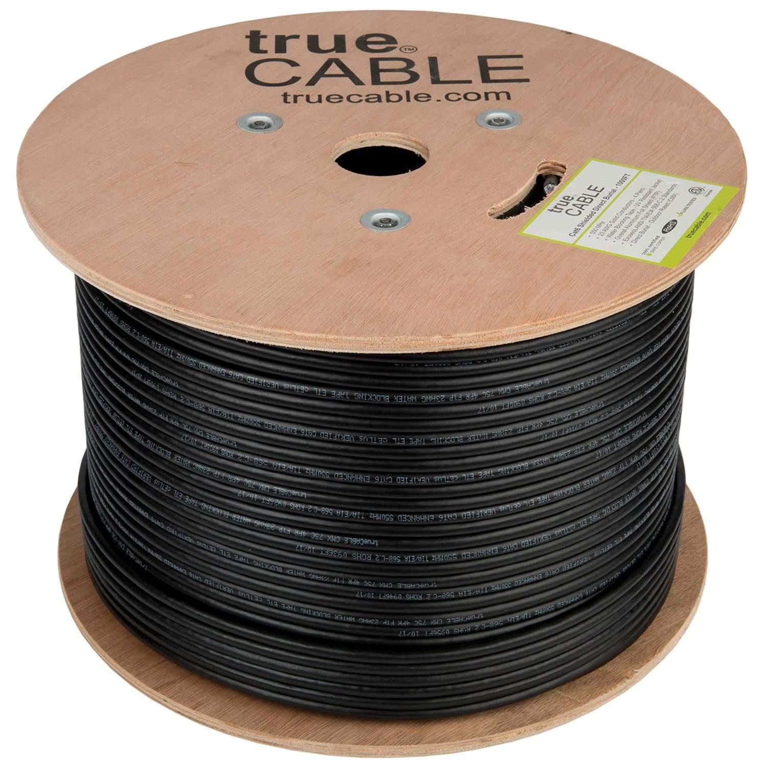 trueCABLE Cat6 Outdoor Shielded FTP 1000ft Waterproof Direct Burial Rated CMX Black 23AWG Solid Bare Copper 550mhz ETL Listed Bulk Ethernet Cable