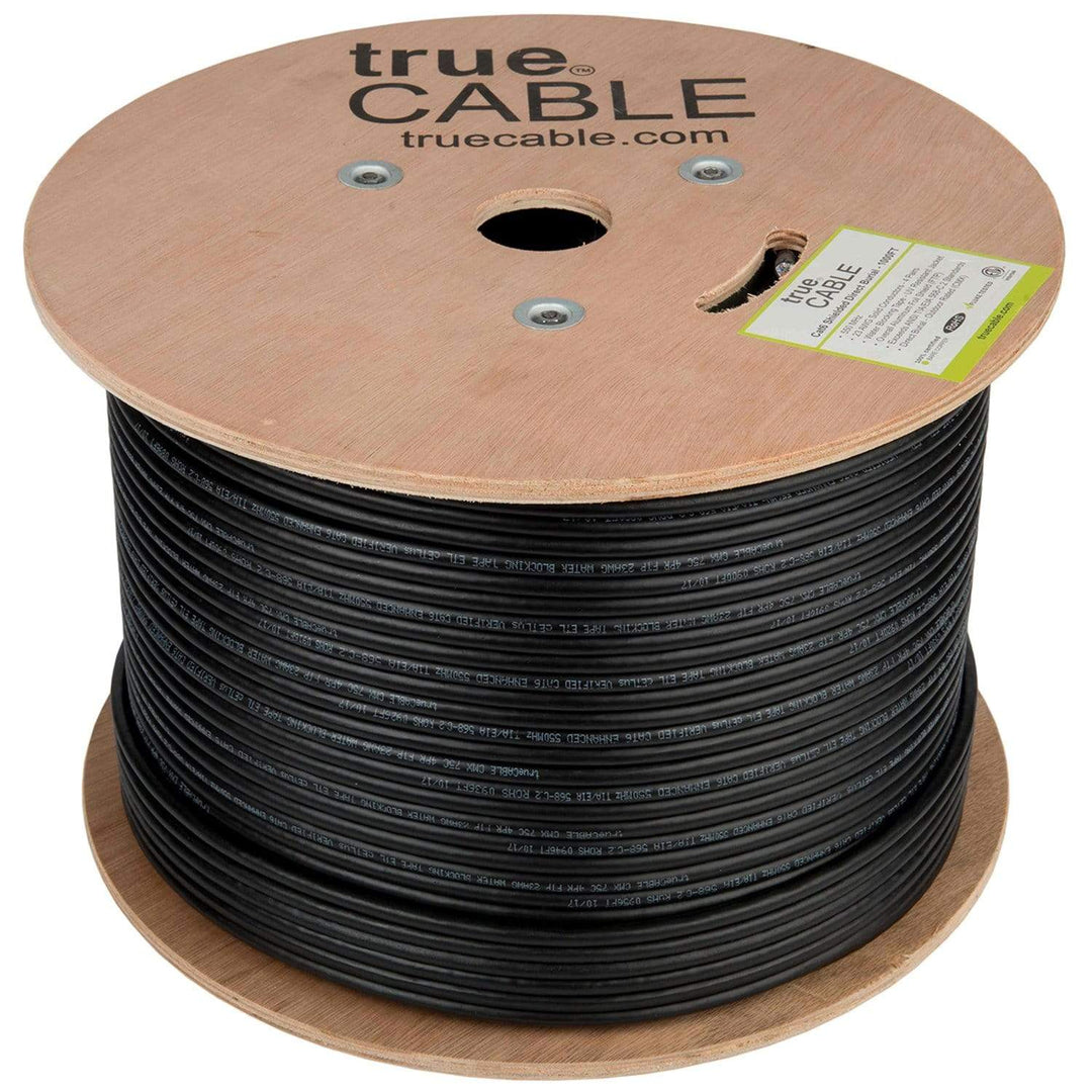 Cat6 Shielded Direct Burial Cable Black 1000ft trueCABLE Reel Top