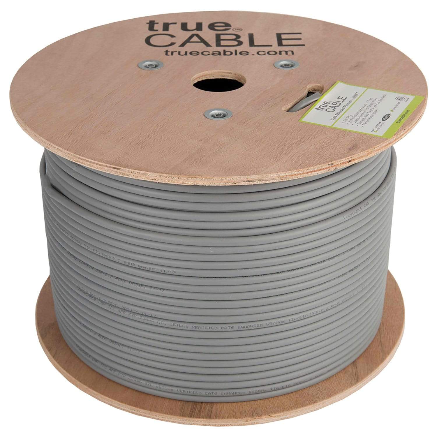 Cat6 Shielded Plenum Ethernet Cable Gray 1000ft trueCABLE Reel No Wrap