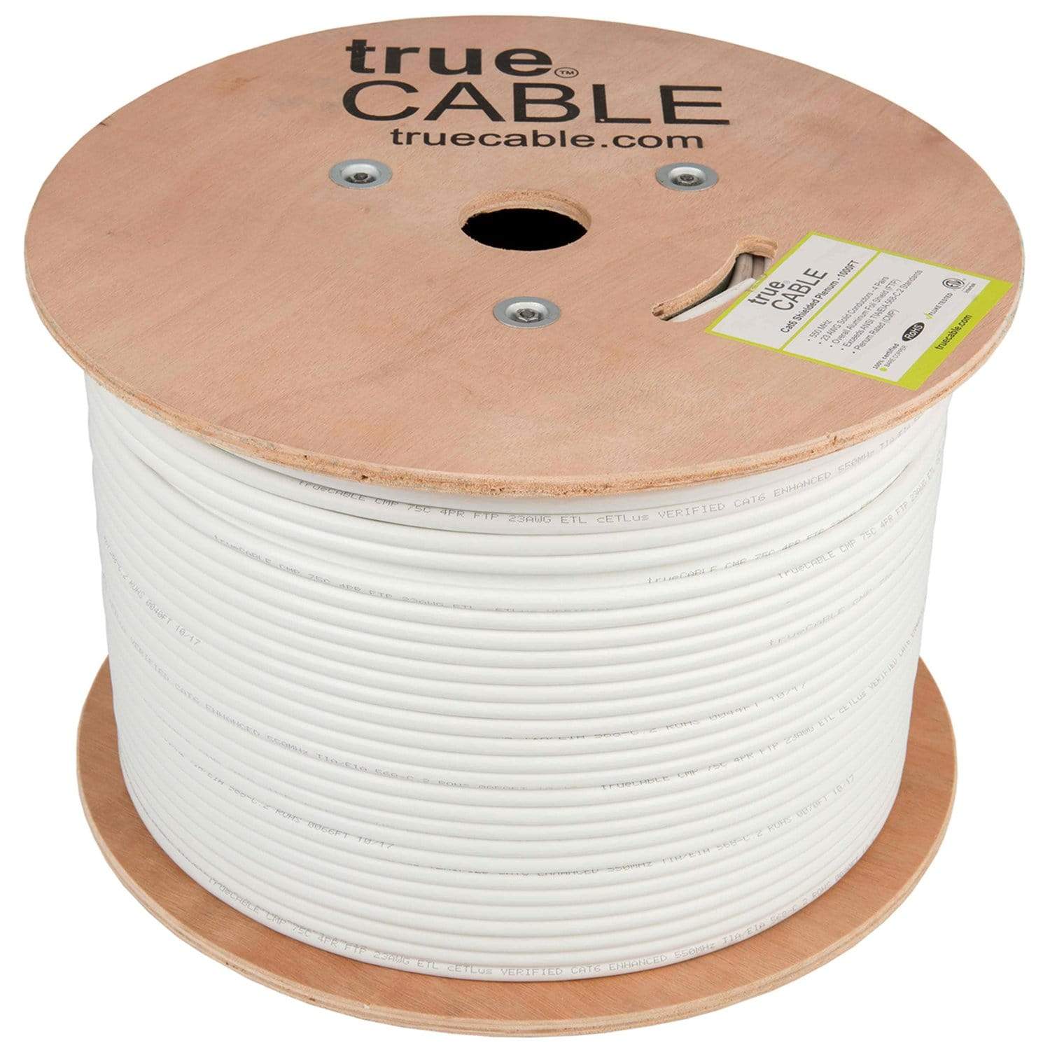 Cat6 Shielded Plenum Ethernet Cable White 1000ft trueCABLE Reel No Wrap