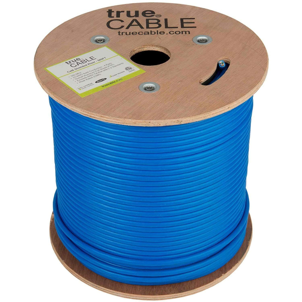Cat6 Shielded Riser Ethernet Cable Blue 500ft trueCABLE Reel No Wrap