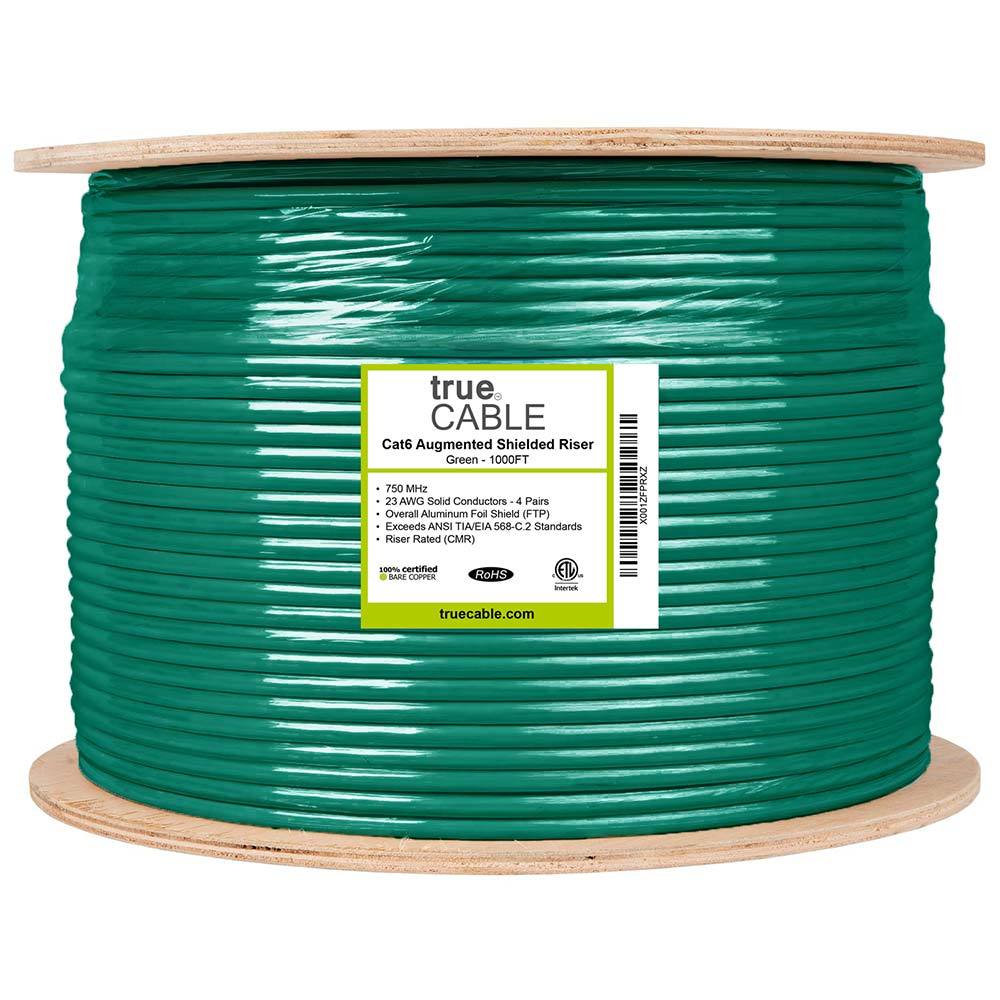Cat6A Shielded Riser Ethernet Cable Green 1000ft trueCABLE Reel
