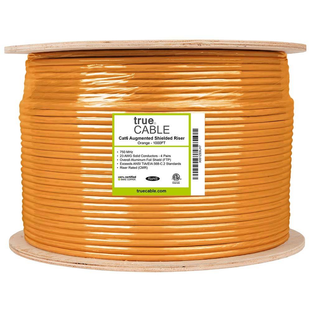 Cat6A Shielded Riser Ethernet Cable Orange 1000ft trueCABLE Reel