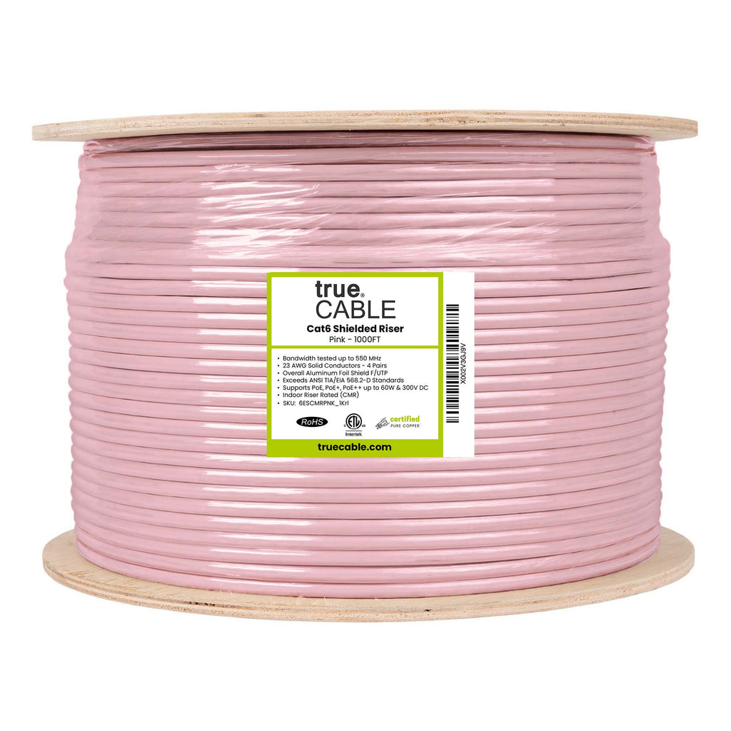 Cat6 Riser Shielded Cable, pink, 1000ft, Reel