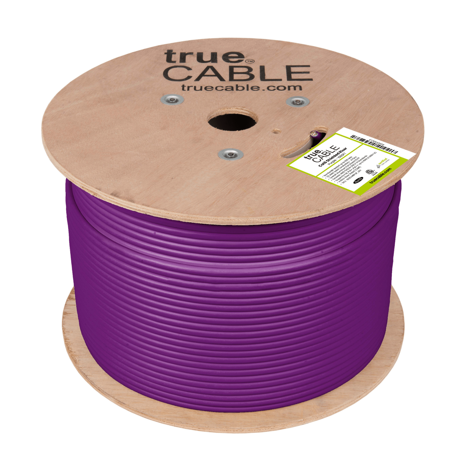 Cat6 Riser Shielded Cable, Purple, 1000ft, Reel, Unwrapped