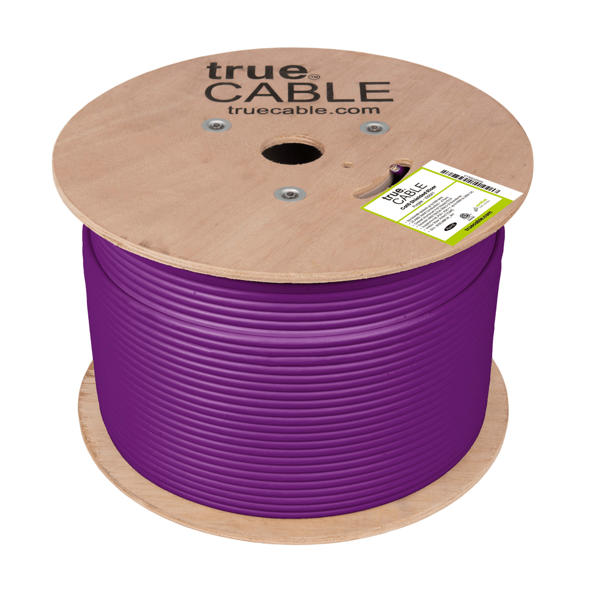 Cat6 Riser Shielded Cable, Purple, 1000ft, Reel, Unwrapped