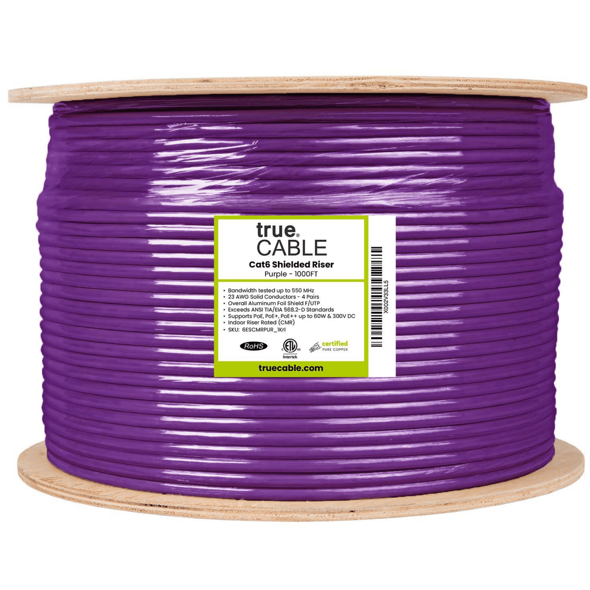 Cat6 Riser Shielded Cable, Purple, 1000ft, Reel