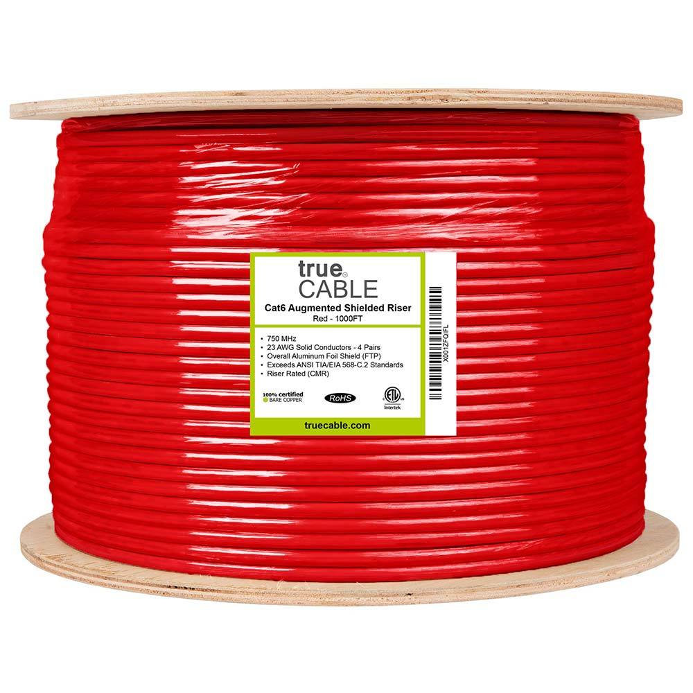 Cat6A Shielded Riser Ethernet Cable Red 1000ft trueCABLE Reel