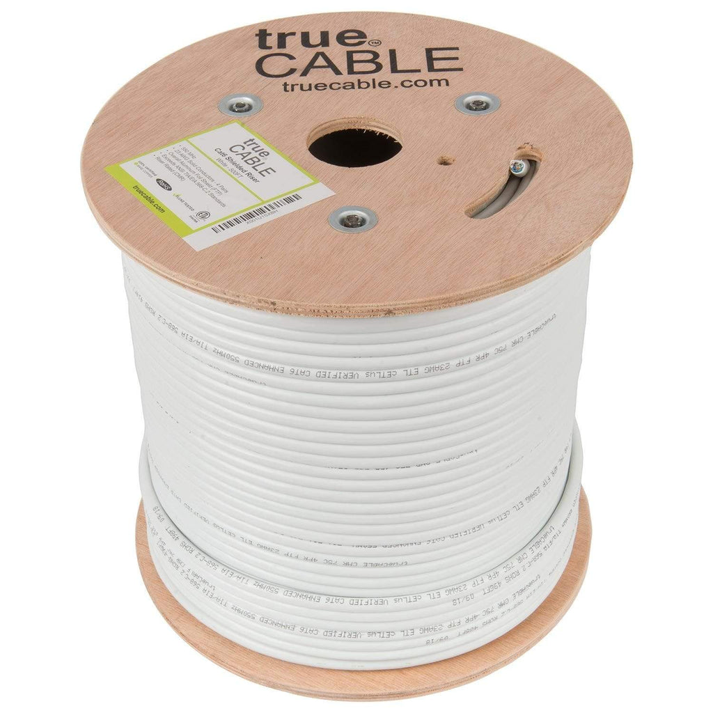 Cat6 Shielded Riser Ethernet Cable White 500ft trueCABLE Reel No Wrap