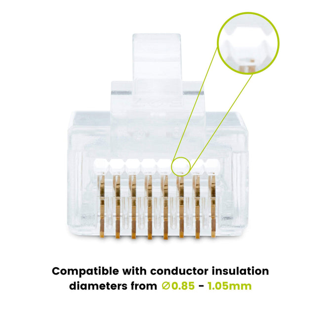 Cat5e Pass Through RJ45 Connectors | Unshielded | 50pc | Front