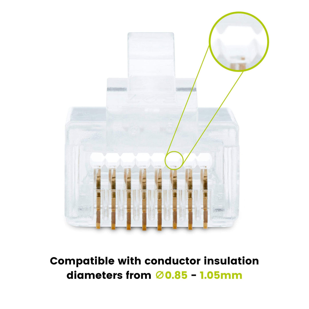 Cat5e Pass Through RJ45 Connectors | Unshielded | 20pc | Front