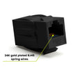 Cat6A Keystone Jack Couplers | Unshielded | 2 Piece | Black | 24K gold plated spring wires