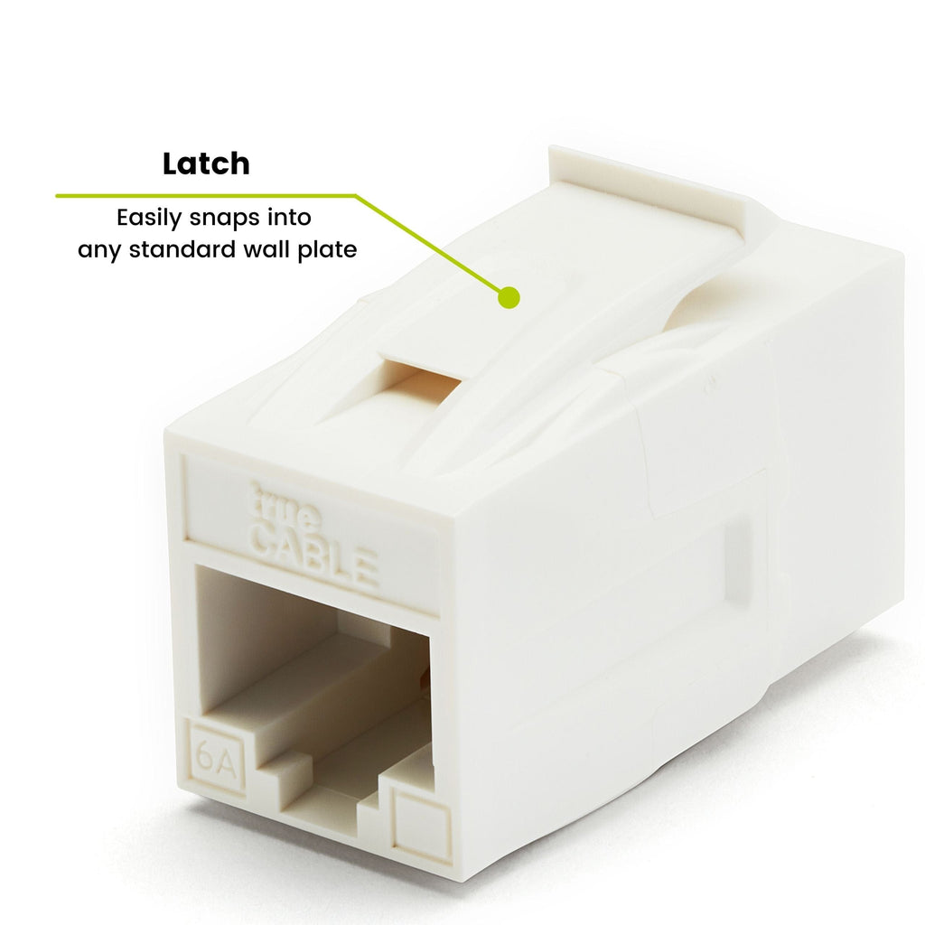 Cat6A Keystone Jack Couplers | Unshielded | 12 Piece | White| latch