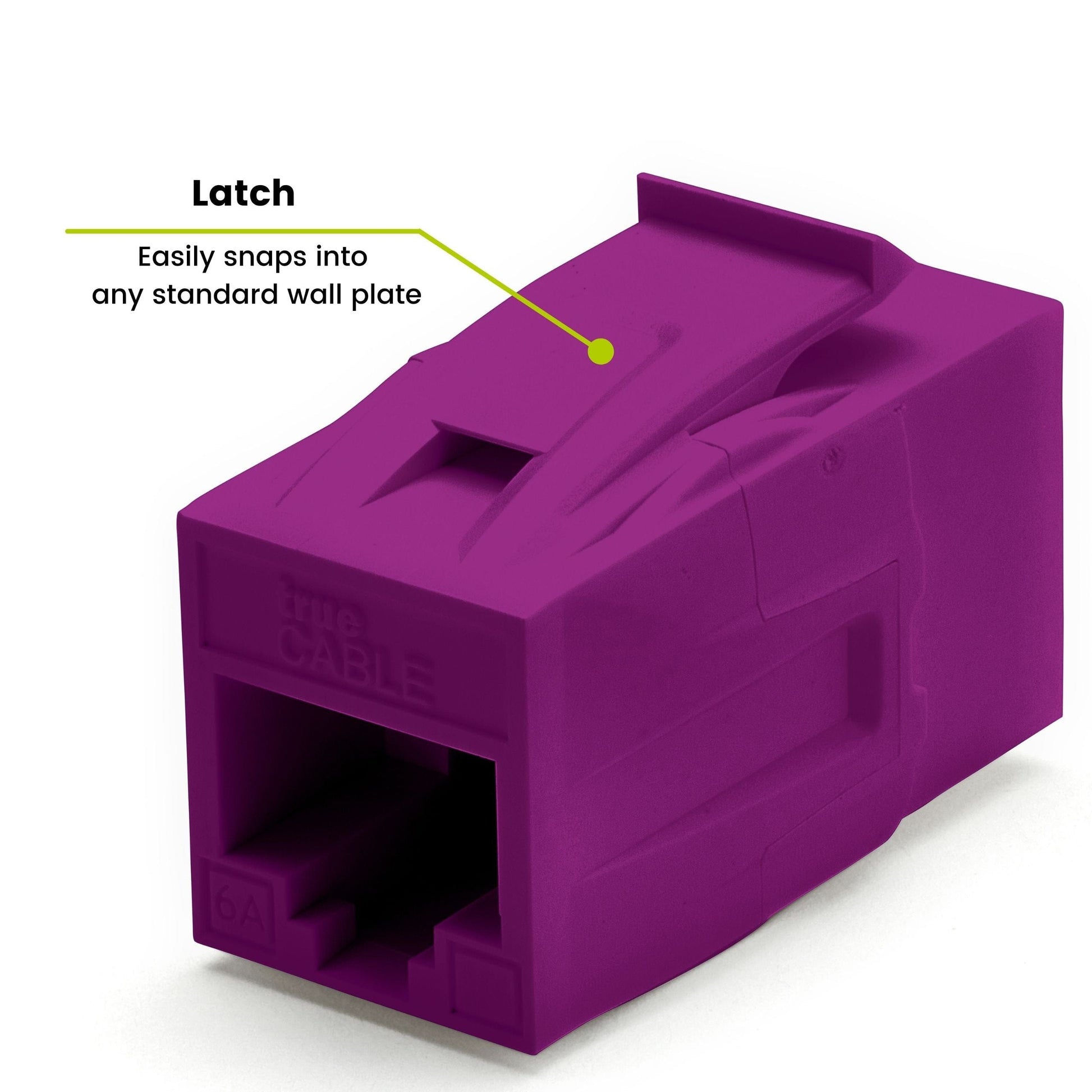 Cat6A Keystone Jack Couplers | Unshielded | 12 Piece | Purple | latch