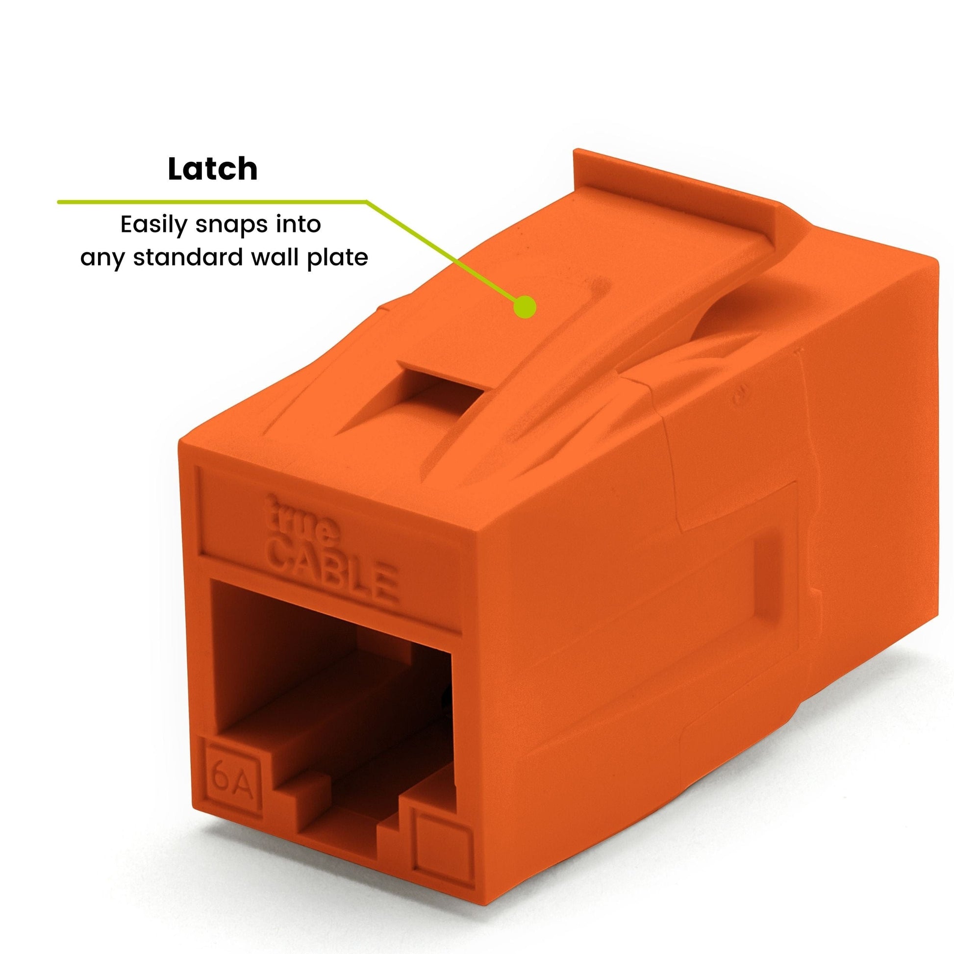 Cat6A Keystone Jack Couplers | Unshielded | 12 Piece | Orange | latch