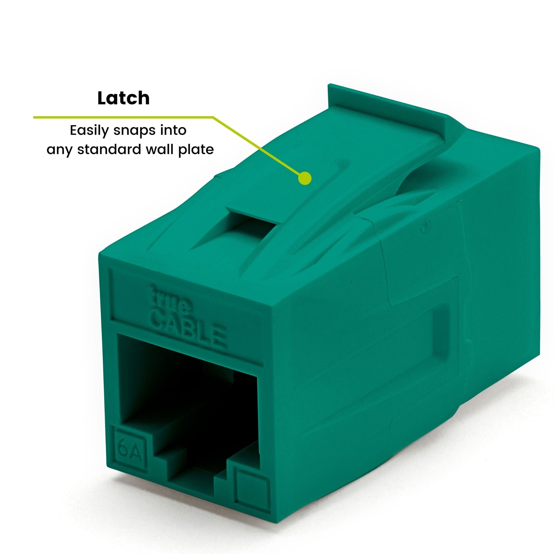 Cat6A Keystone Jack Couplers | Unshielded | 6 Piece | Green | latch