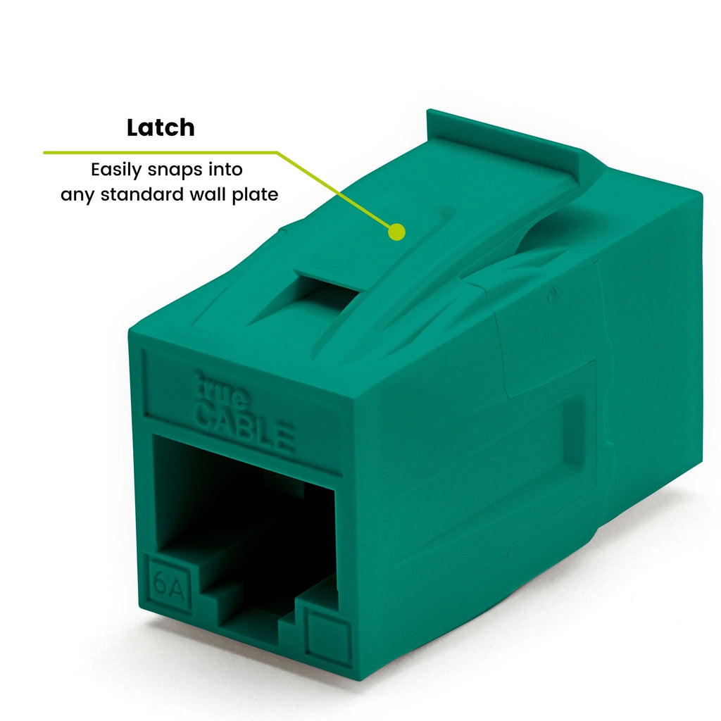 Cat6A Keystone Jack Couplers | Unshielded | 12 Piece | Green | latch