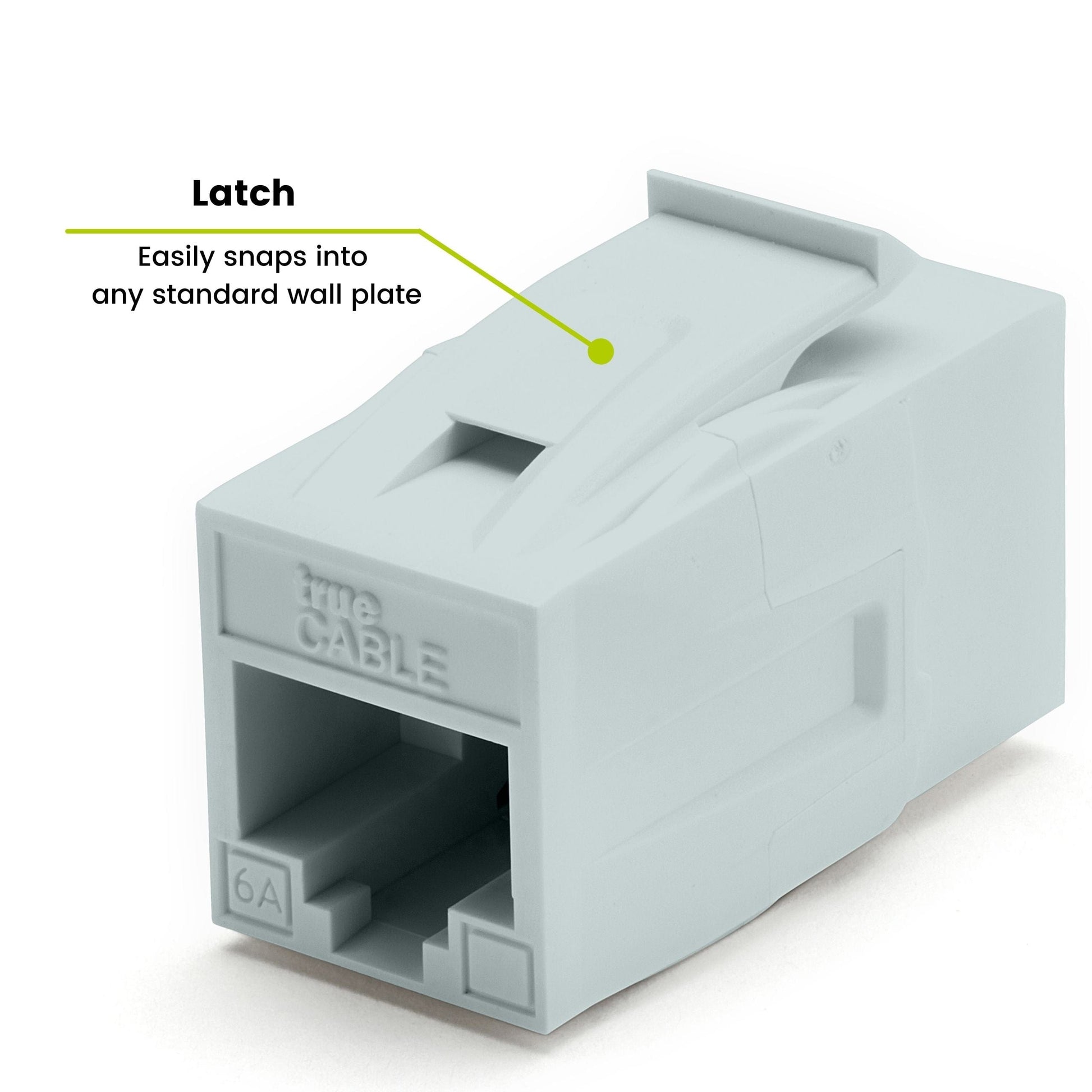 Cat6A Keystone Jack Couplers | Unshielded | 2 Piece | Gray | latch
