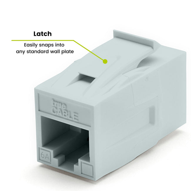 Cat6A Keystone Jack Couplers | Unshielded | 2 Piece | Gray | latch