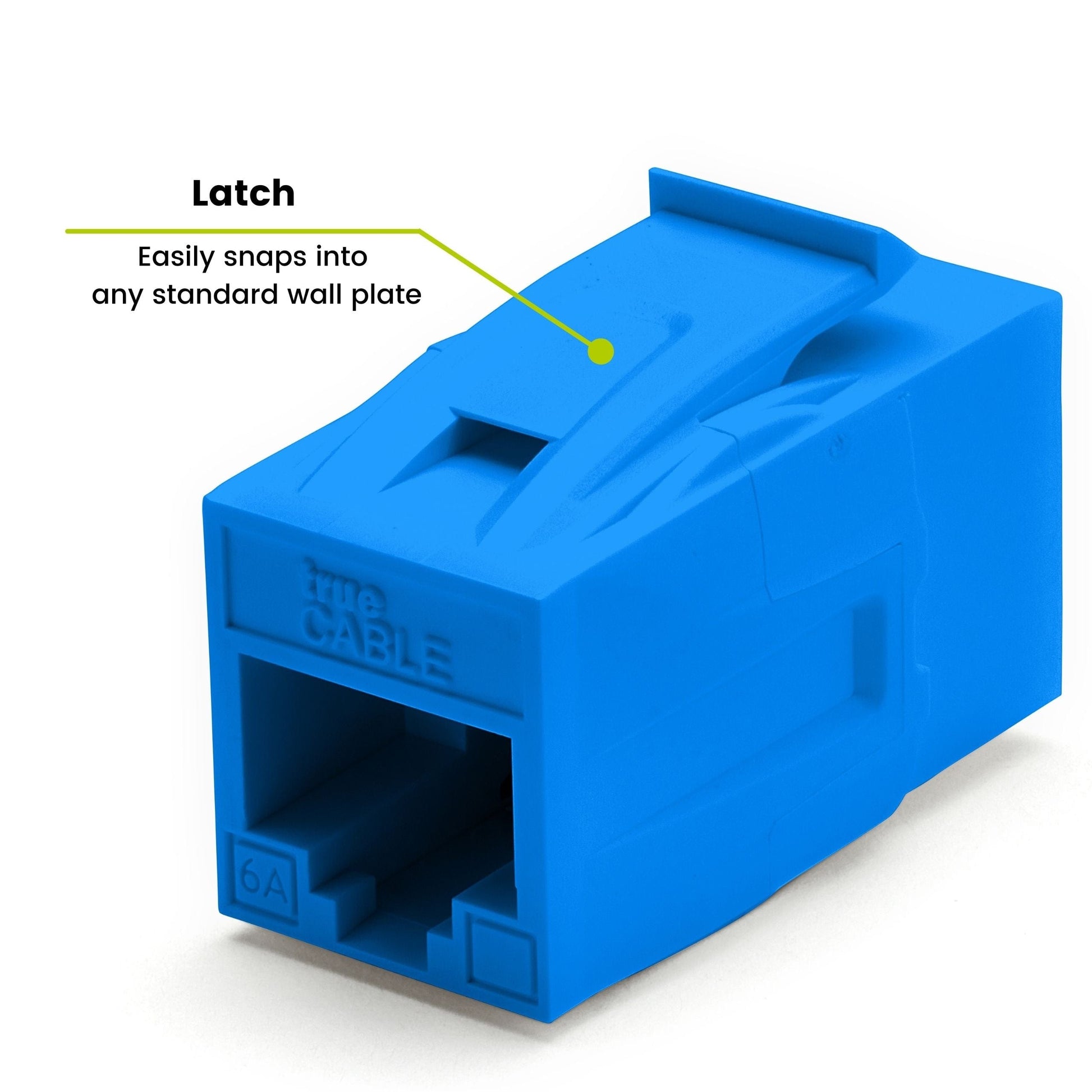 Cat6A Keystone Jack Couplers | Unshielded | 12 Piece | Blue | latch