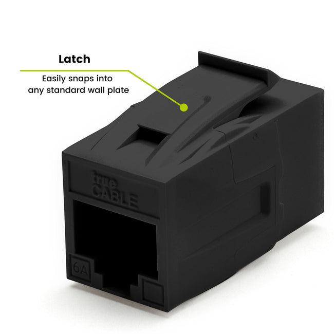 Cat6A Keystone Jack Couplers | Unshielded | 2 Piece | Black | latch