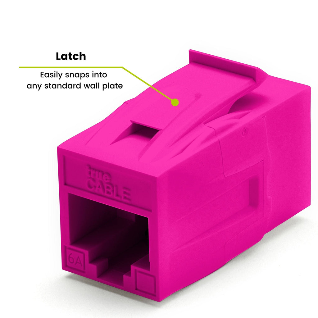 Cat6A Keystone Jack Couplers | Unshielded | 6 Piece | Pink | latch