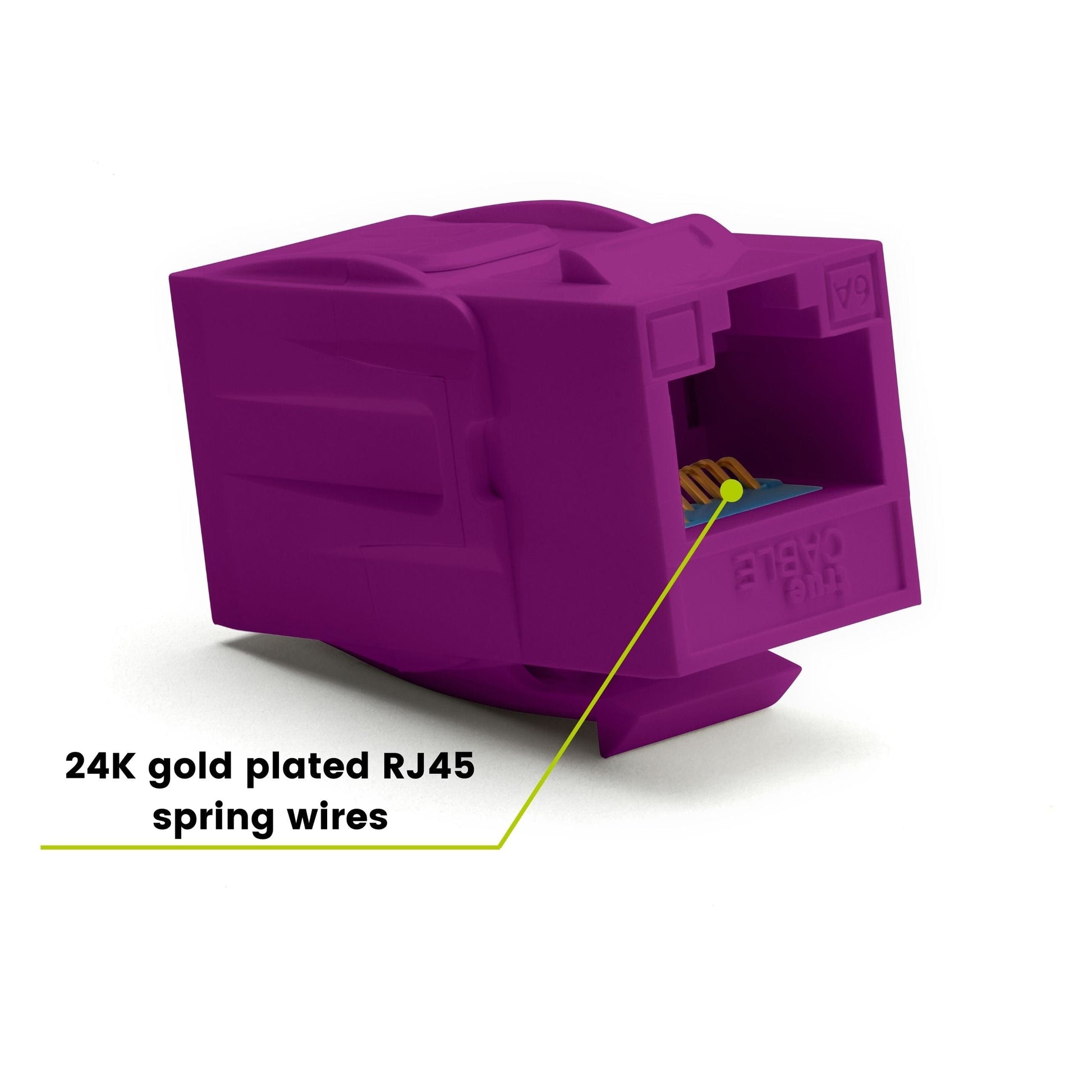 Cat6A Keystone Jack Couplers | Unshielded | 6 Piece | Purple | 24K gold plated spring wires