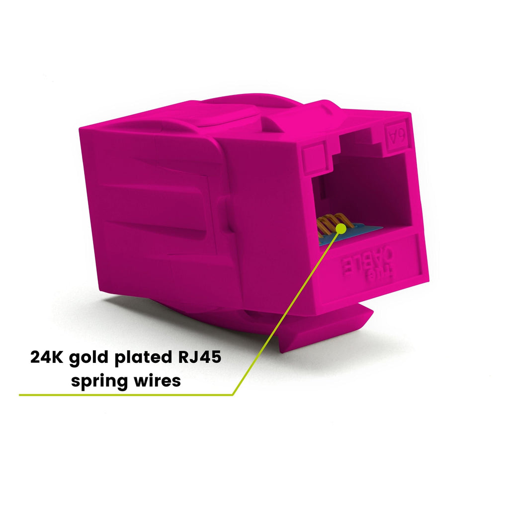 Cat6A Keystone Jack Couplers | Unshielded | 12 Piece | Pink | 24K gold plated spring wires