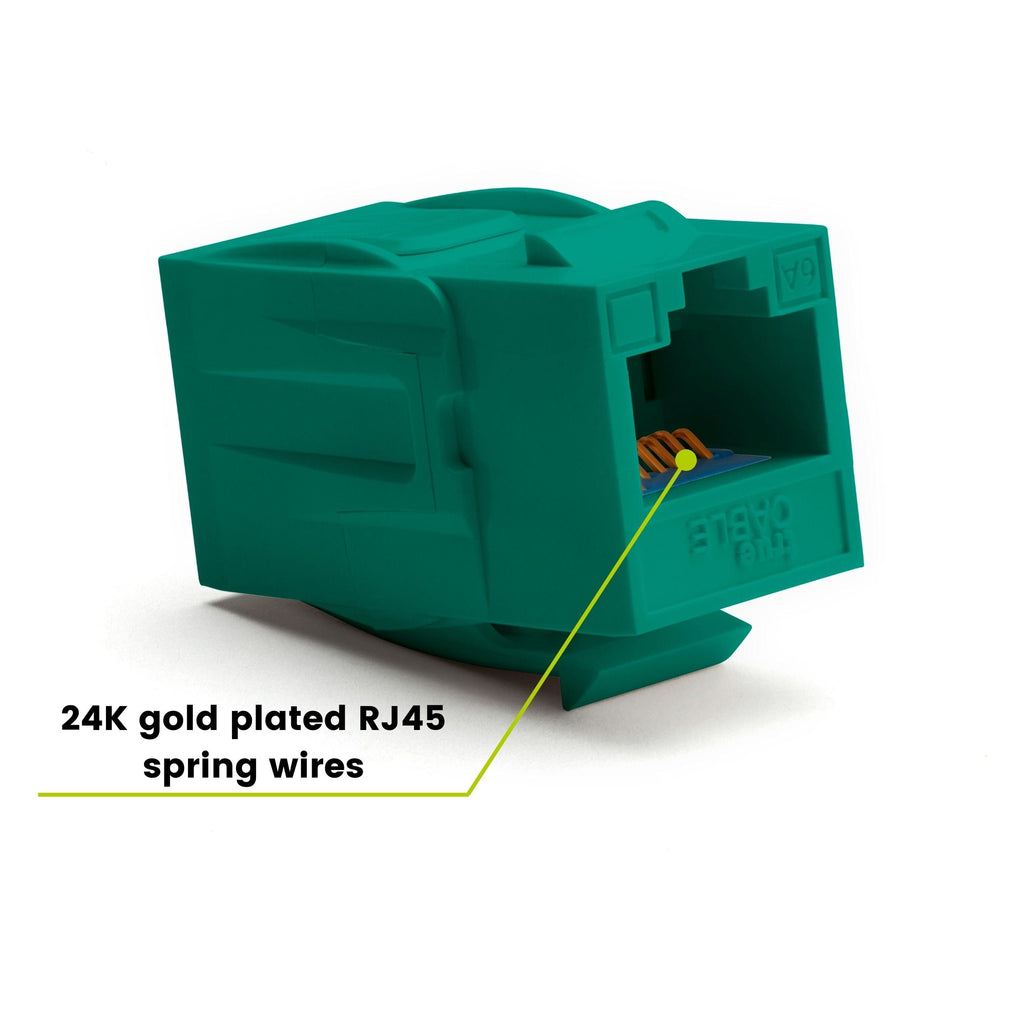 Cat6A Keystone Jack Couplers | Unshielded | 6 Piece | Green | 24K gold plated spring wires