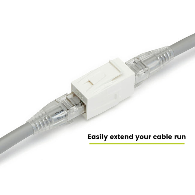 Cat6A Keystone Jack Couplers | Unshielded | 2 Piece | White | easily extend your cable run