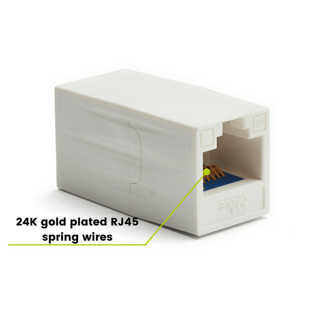 Cat6A Inline Coupler | Unshielded | White | 2pc | 24K gold plated spring wires